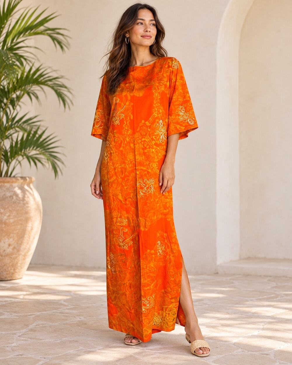 Vintage 1960s PRS Closet Honolulu Hawaii Kaftan Maxi Hostess Dress M